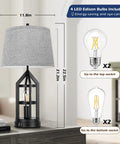 2 Light Farmhouse Rustic Touch Table Lamps Set Of 2 With Gray Shades, 3 Way Dimmable Bedside Lamps Featuring USB Ports And Included LED Bulbs