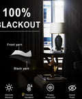 Dark room with 70 Inch Wide By 84 Inch Long Blackout Curtain Panels With Tiebacks, 100 Percent Darkening And Thermal Insulation, blocking light.