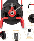 Heavy Duty Workhorse Electric Drain Auger Machine With Automatic Forward And Reverse Footswitch Control Plug And Play Badass Performance For Pro Plumbers, showcasing retractable handle and heavy-duty wheels.