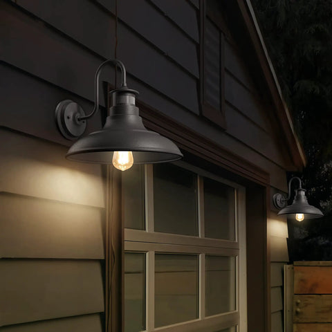 Two Pack Gooseneck Wall Sconce Barn Lights 14 Inch Dusk To Dawn Motion Sensor Outdoor Wall Mount Lighting Fixtures on garage