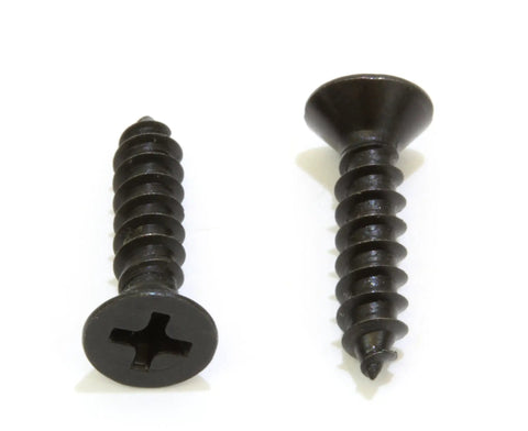 Badass 18-8 Stainless Steel Flat Head Phillips Wood Screws 8 X 3/4 Inch Black Oxide Coated 304 Grade viewed from side and top.