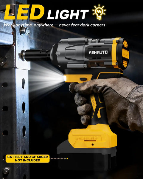 Brushless Cordless Impact Wrench Generating 1500 Nm Beast Mode Torque With An Integrated Work Light in use, showing ergonomic grip and LED light.