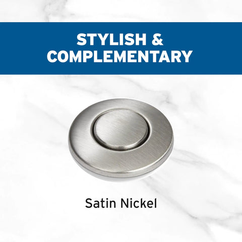 Garbage Disposal Air Switch Kit With Dual Outlet Sink Top Button Satin Nickel Finish Model STS OOSN shown.