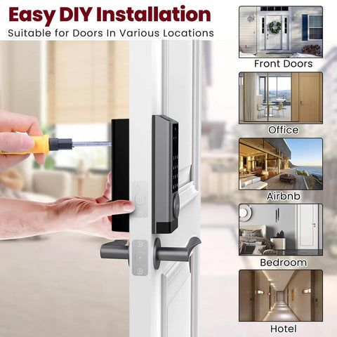 Installing Six In One Smart Lock With Camera And Doorbell For Front Door, Keyless Entry, Wi Fi Enabled Deadbolt In Silver