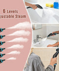 Badass Steam Cleaner Rapid 15 Second Heat Up With 4 Bar Pressure And 6 Adjustments 42 Oz Big Tank close-up of 6 steam settings and use in cleaning.