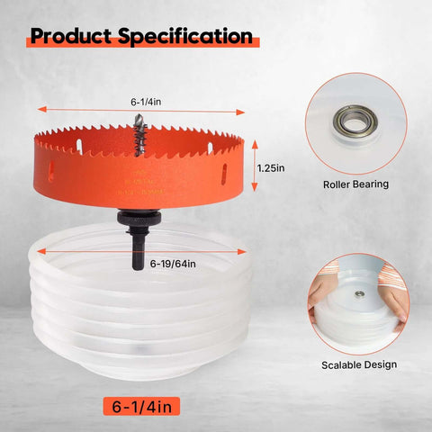 VUAOHIY 6-1/4 inch orange hole saw with dust bowl for recessed can lights; bi-metal cutter