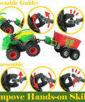 Assembly guide for Four Piece Die Cast Farm Toy Set With Tractor And Trailers Including Combine Harvester, Monster Spreader Trucks.