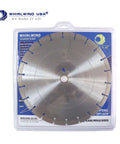 Whirlwind USA 12-inch laser-welded diamond blade for concrete, front view in clear plastic case
