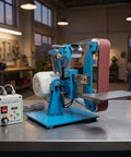 Massive 1100 Watt Belt Sander And Knife Sharpener Combo with motor controller and sanding belt on a workbench.