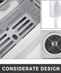 Heavy Duty Countertop Ice Maker With Rapid Freezing And Forty Pounds Daily Output Perfect For Home Bars And Kitchens Compact Stainless Steel Design interior and scoop.