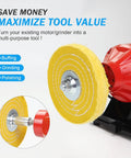 1/2 Inch Fixed Bore Shaft Arbor Extension For Bench Grinders Cuts The Jiggle For Good Steel Buffer Conversion Adapter For Grinding Wheels Delivers A Clean Spin Without Any Shake with yellow buffing wheel.