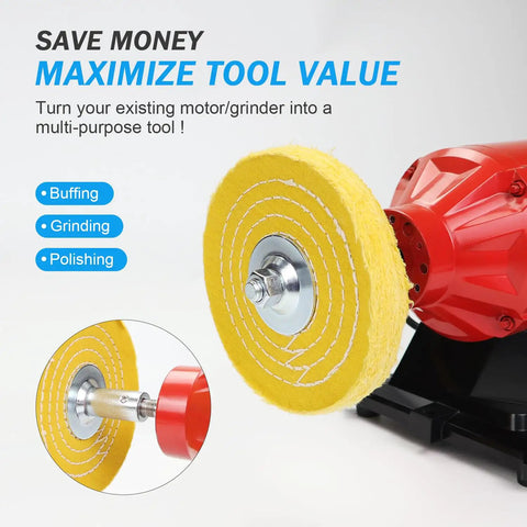 1/2 Inch Fixed Bore Shaft Arbor Extension For Bench Grinders Cuts The Jiggle For Good Steel Buffer Conversion Adapter For Grinding Wheels Delivers A Clean Spin Without Any Shake with yellow buffing wheel.