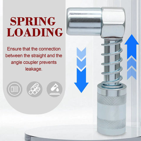 90 Degree Grease Fitting And Slotted Grease Gun Coupler Adapter With One Eighth Inch NPT Threads Pro Grade Heavy Duty Steel Greasing Tip.