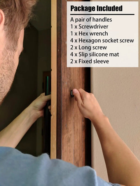 Person installing part of a Shower Door Handle H Shape Sliding Door Handle With Cloud Pattern Gold 180cm Universal Door Pull.