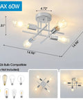 Chrome Semi Flush Mount 4-Light Sputnik Ceiling Fixture With E26 Base for modern lighting, dimensions shown