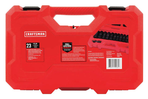 Red carry case for Deep Impact Socket Set 1/2 Inch Drive SAE, 23-Piece With 6-Point Sockets, Corrosion-Resistant Black Oxide Finish