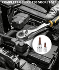 Torx T30 Socket Set Six Piece With One Quarter Inch And Three Eighth Inch Drives S2 Steel Star Sockets in use on car engine