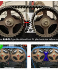 PQY blue cam gear lock timing belt installation tool for Honda/Acura B16/B18C1/B18C5; front view with two gears