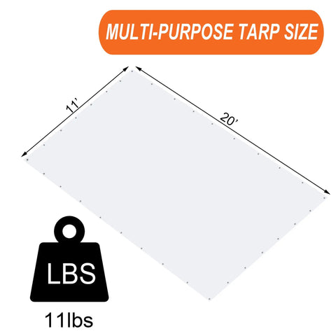 Diagram showing Heavy Duty Tarp 10x20 Ft Tarpaulin dimensions with weight 11 lbs.