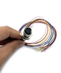 Close-up of hand holding 5-Pack M12 8-Pin A-Coded Female Connector Cable Industrial Grade IP67 Waterproof Back-Mount Socket, wires visible