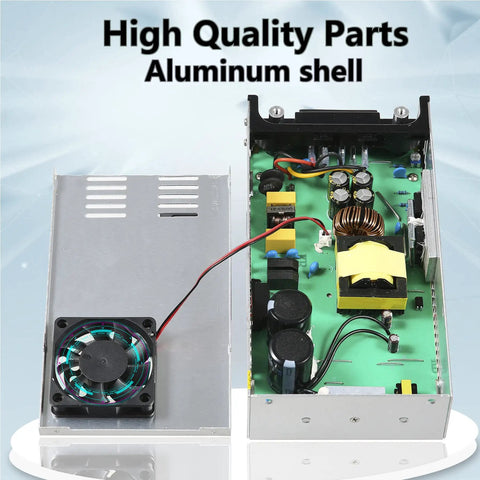 Inside view of DC 12V 50A 600W Switching Power Supply Adapter From 110V AC To 12V DC Converter with aluminum casing and fan