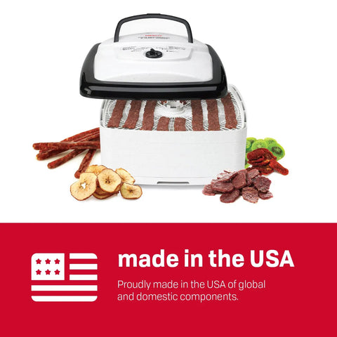 Square Electric Food Dehydrator With Four Stackable Trays And Even Heat Drying For Beef Jerky Fruit Veggies And Homemade Snacks Total Kitchen Gamechanger Fo Sho Smooth Operator with dried fruits and beef jerky.