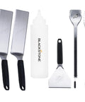 Griddle Tool Kit For Outdoor And Indoor Grillin Grilling Heat Resistant Stainless Steel BBQ Utensils Including Two Long Spatulas Two Angled Scrapers One 32oz Squeeze Bottle Cooking Accessories Black Silver White