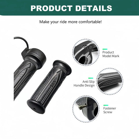 Full Twist Throttle For 12V-72V Ebikes And Scooters 3 Pin SM Connector 71 Inch Wire Right Hand Grip Fits 22.2mm Handlebars