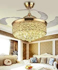 42 Inch Retractable Ceiling Fan With LED Light And Remote 2 In 1 Chandelier Style Indoor Ceiling Light Kit With 4 Invisible Clear ABS Blades For Living Room And Dining Room Gold Finish installed in a elegant room.