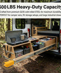 Outdoor setup with camper van using Beefy Heavy Duty Drawer Slides With 500 Lb Capacity for storage and kitchen space.
