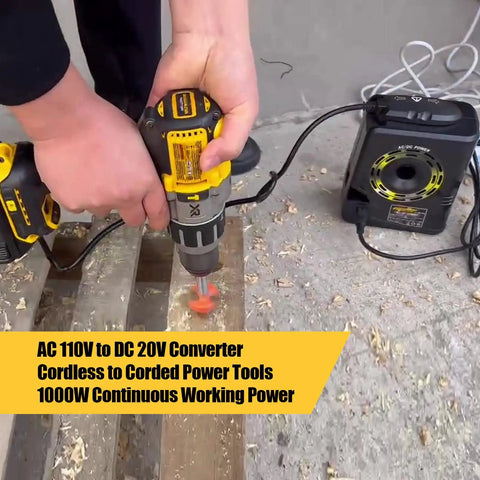 20V Corded Power Adapter For Dewalt 20V Max Tools And Batteries AC Wall Charger Replacement used with a drill driver on wood