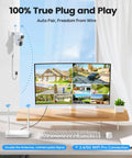 Dual-Lens Wireless Outdoor Home Security Camera System Four Camera Kit With 360 Degree Coverage setup on desk