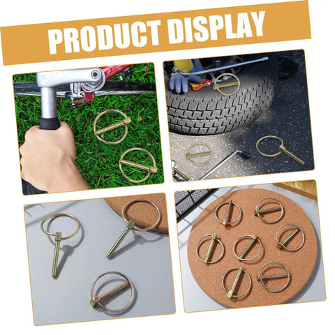 Heavy Duty Lynch Pin Kit With Ring Locking Clips For Tractors Trailers Mowers And Trolleys 12 Pack Easy Install Durable Steel Perfect For Farm And Construction Jobs showing pins used on equipment
