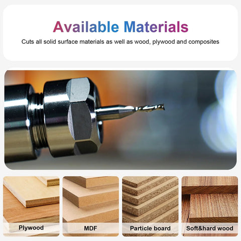 SpeTool 5-piece down-cut spiral router bit set with 1/4" shank and 1/8" cutting diameter, carbide wood CNC bits
