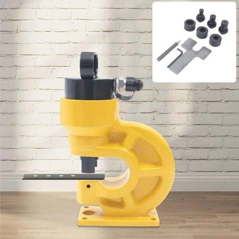 Heavy Duty Ch-60 Hydraulic Crimping Tool with tungsten dies, used for stamping flat copper busbars in industrial settings.