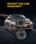 LED Bulbs Socket Wiring Harness BAY15D 2057 2357 7528 Base Fit for car headlight, shown against a modern sedan background.