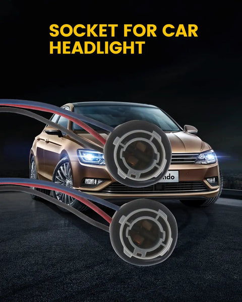 LED Bulbs Socket Wiring Harness BAY15D 2057 2357 7528 Base Fit for car headlight, shown against a modern sedan background.