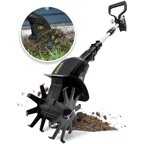 Cordless Garden Tiller And Cultivator With Telescopic Pole And Auxiliary Handle No Cord Needed 6 Inch Steel Blades 24V Tool Only