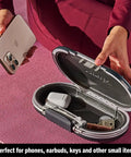 Portable Travel Lock Box With Four-Digit Combo, open with phone, earbuds, cash; small personal safe for phones, passports, cash, gunmetal grey 5900D