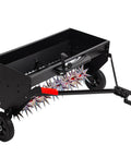 40 Inch Tow Behind Spiker Seeder Combo Aerator And Spreader For Lawn Care, steel hopper with soil aerator spikes and tractor attachment