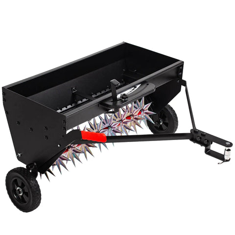 40 Inch Tow Behind Spiker Seeder Combo Aerator And Spreader For Lawn Care, steel hopper with soil aerator spikes and tractor attachment