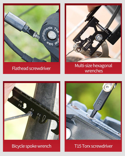 Close-up of 38 In 1 Bike Repair Kit With Chain Levers Hex Spoke Wrench Crank Puller And Splitter Tool Portable Cycling Toolbox in use