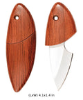 Utility Knife Box Cutter With Stainless Steel Peeler And Natural Wood Handle Pocket EDC Tool, blade exposed and folded views.