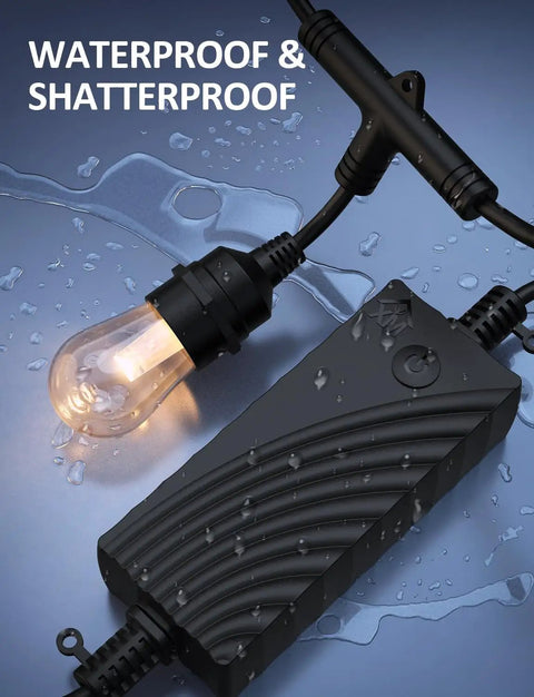 Smart RGBW Outdoor String Lights 98Ft Waterproof Patio Lights With App Control Alexa Ready Color Changing LED bulb and connector