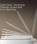 Stonewood Quiet Close Elongated Toilet Seat With Soft Close Lid shown demonstrating slow close technology.