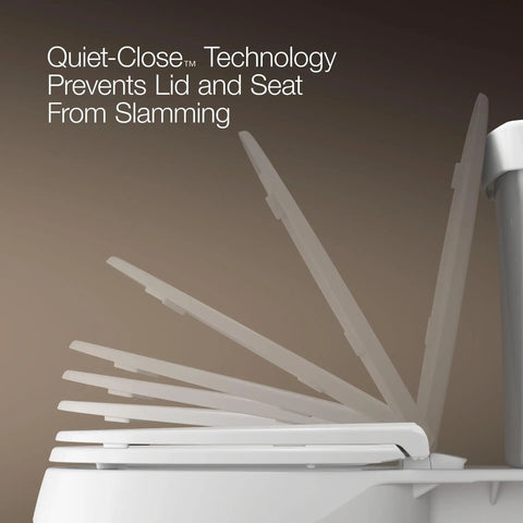 Hyten 3 Inch Elevated Soft Close Round Toilet Seat demonstrating Quiet Close technology with lid mid-action