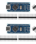 Two Pack Type C USB Nano 3.0 Board With ATmega328P CH340, components included, top view, showing pin headers and USB connection.