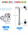 Glarks 6Pcs 17–19mm 304 stainless steel T-bolt hose clamps for 0.7–0.75 in hoses, includes 8mm wrench