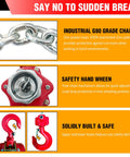 Heavy Duty Lever Chain Hoist 1700 Lbs Capacity 5 Ft Manual Ratchet Chain Puller With two hooks close-up on gears and chain