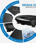 Details of Vibration Plate Exercise Machine for Whole Body Workout and Weight Loss at Home, showing features and materials.